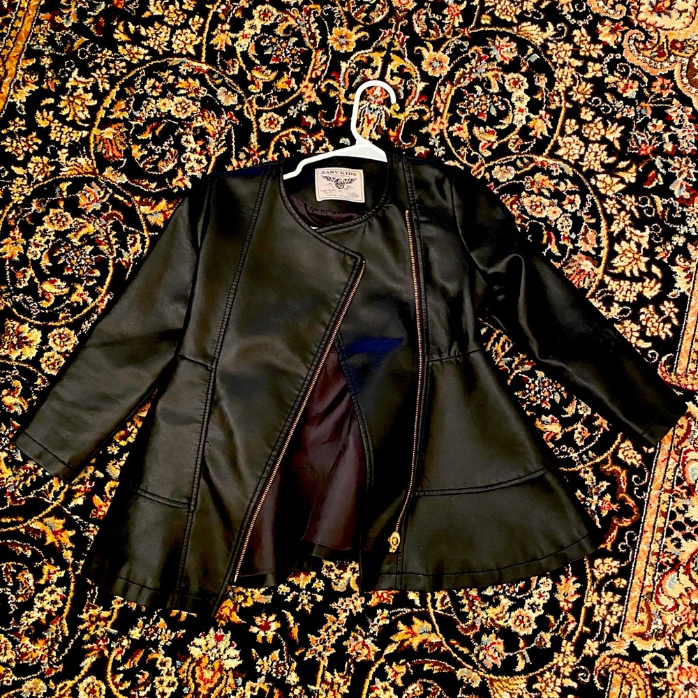 Girls Faux Leather Pelpum Jacket
